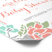 Blumenkoralle und Aquamarine Babydusche Begrüßungs Poster (Ecke)