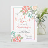 Blumenkoralle und Aquamarines Brautparty Luncheon Einladung (Stehend Vorderseite)