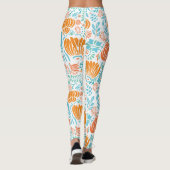 Blumenkorallen Minze Grün Blau Art Deco Muster Leggings (Rückseite)