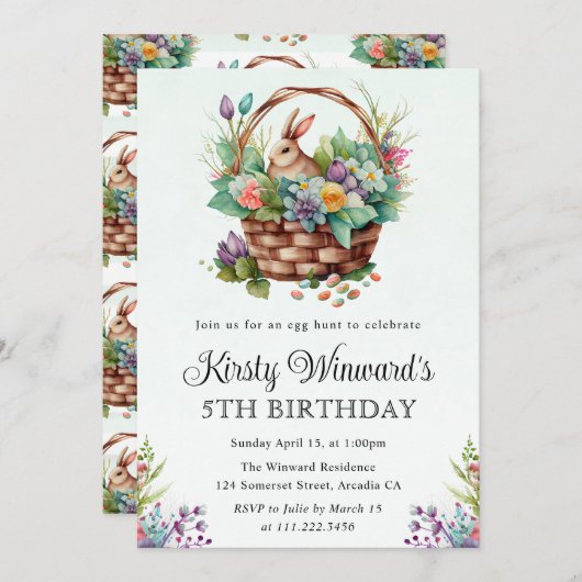 Blumenkorb Ostern Sonntag Geburtstag Einladung (Vorne/Hinten)