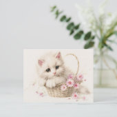 Blumenkörbchen-Kätzchen Danke Postkarte (Stehend Vorderseite)