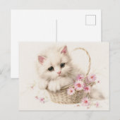 Blumenkörbchen-Kätzchen Danke Postkarte (Vorne/Hinten)