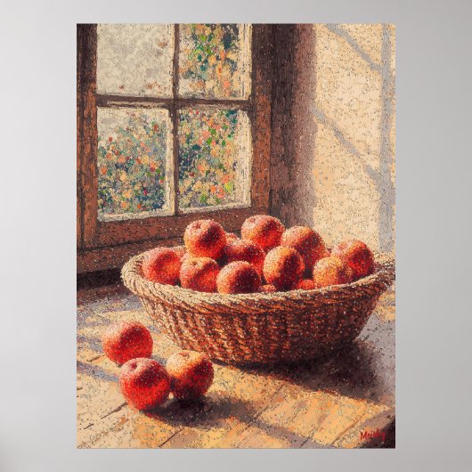 Blumenkörbe von Äpfeln durch Sonnenlicht Poster (Vorne)