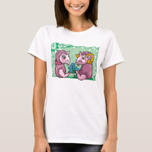 Blumenkorn mit Ziegen und violetten Blumen T-Shirt
