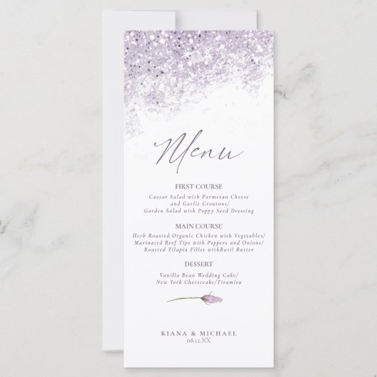 Blumenkost-Menü für Glitzern und Hochzeiten2 Mauve (Vorderseite)