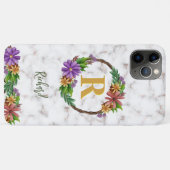 Blumenkranz Anfangsbuchstabe Monogramm Name Marmor Case-Mate iPhone Hülle (Rückseite (Horizontal))