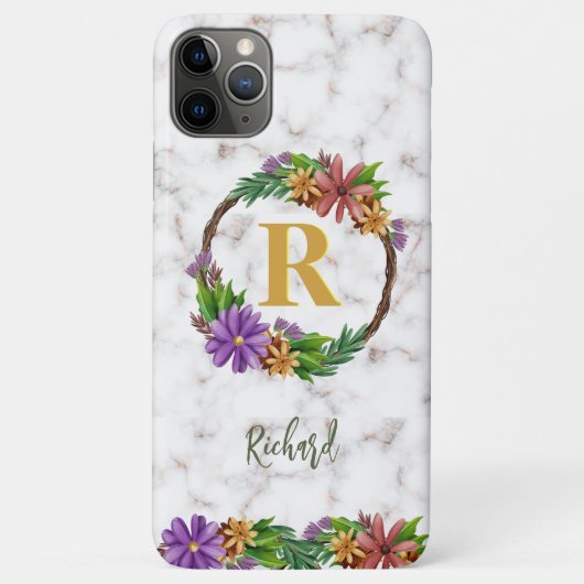 Blumenkranz Anfangsbuchstabe Monogramm Name Marmor Case-Mate iPhone Hülle (Rückseite)
