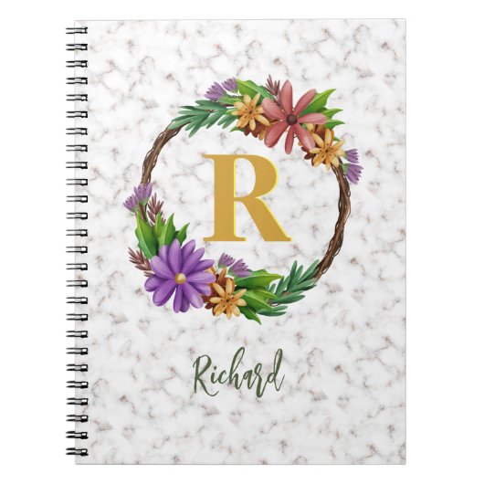 Blumenkranz Anfangsbuchstabe Monogramm Name Marmor Notizblock (Vorderseite)