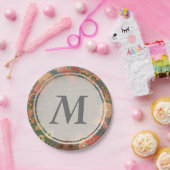 Blumenkranz auf Imitaten Burlap Monogram Papierpla Pappteller (Party)