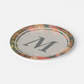 Blumenkranz auf Imitaten Burlap Monogram Papierpla Pappteller (Schrägansicht)