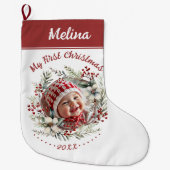 Blumenkranz Baby's First Christmas Blumengebäck Fo Großer Weihnachtsstrumpf (Vorderseite)