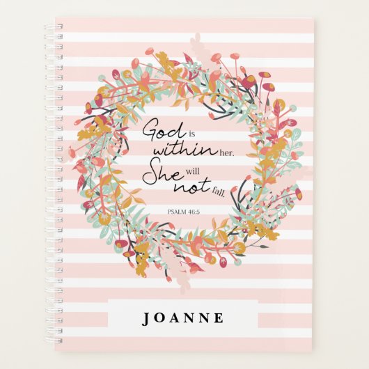Blumenkranz Bibel Vers Psalmen Pink Streifen Planer (Vorderseite)