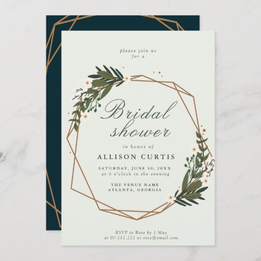 Blumenkranz Brautdusche Einladung (Vorne/Hinten)