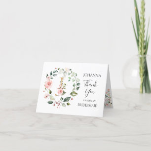 Blumenkranz Brautjungfer Monogramm Buchstabe J  Dankeskarte