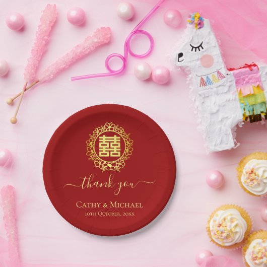 Blumenkranz dankt Ihnen für die Hochzeit in China Pappteller (Party)