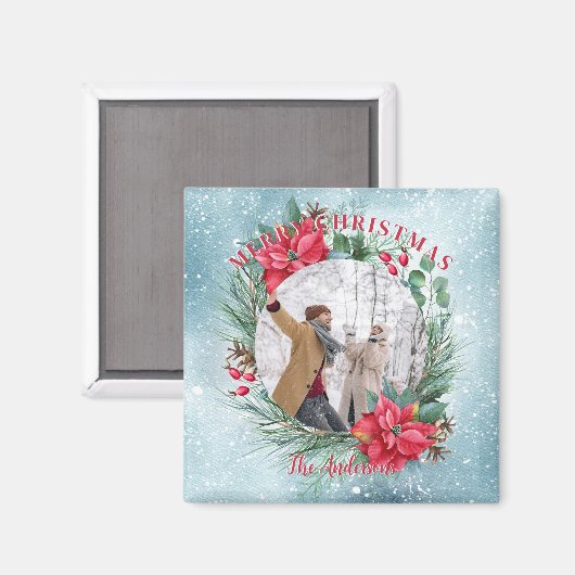 Blumenkranz der Weihnachtsfamilie Foto Magnet (Vorderseite/Rückseite)