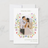 Blumenkranz der Wiesen-Wildblume Hochzeitsszenario Dankeskarte (Vorderseite)