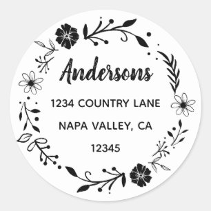Blumenkranz   Familienname Rücksendeadresse Runder Aufkleber