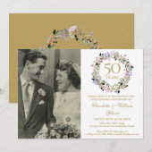 Blumenkranz Foto 50. Hochzeitstag Einladung (Vorne/Hinten)