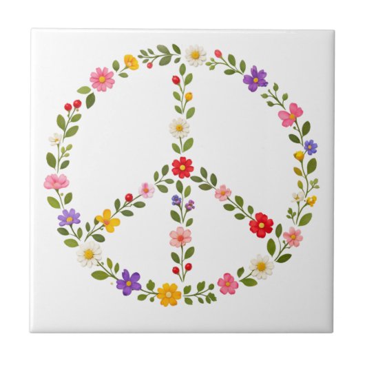 Blumenkranz Friedenszeichen Bunte Wildblumen Fliese (Vorderseite)