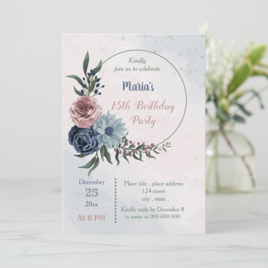 Blumenkranz Geburtstagsparty Einladung (Stehend Vorderseite)