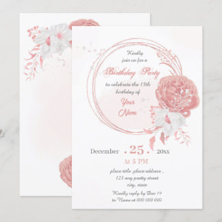 Blumenkranz Geburtstagsparty in Rosa und Weiß Einladung