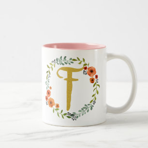 Blumenkranz Gold Monogramm Anfangsbuchstabe F Zweifarbige Tasse