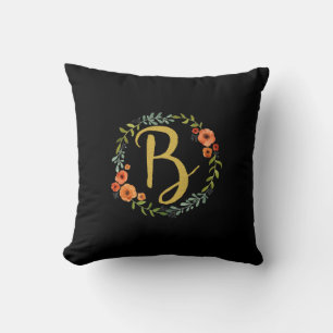 Blumenkranz Gold Monogramm Initiale B Kissen