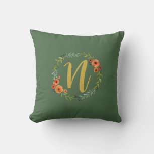 Blumenkranz Gold Monogramm Initiale N Kissen