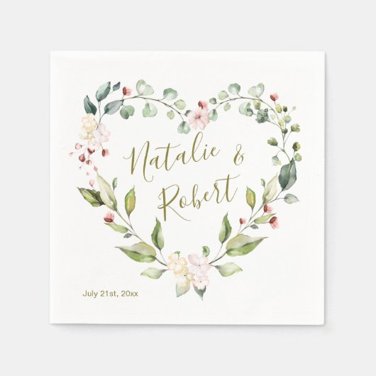 Blumenkranz, grüne Blätter in Herzform Serviette (Vorderseite)