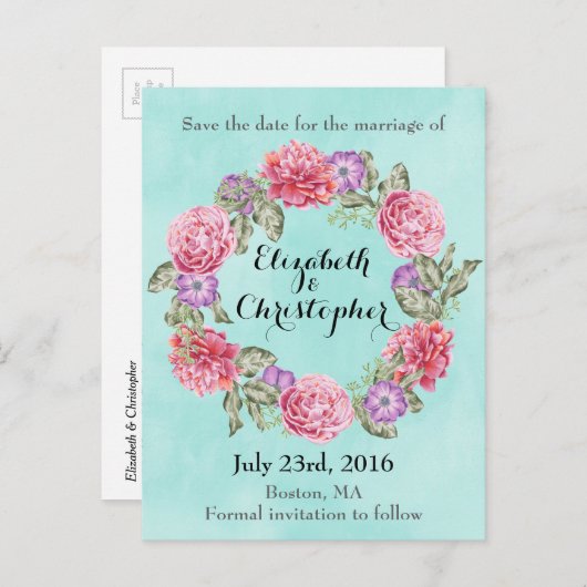Blumenkranz-Hochzeit rettet das Datum Ankündigungspostkarte (Vorne/Hinten)