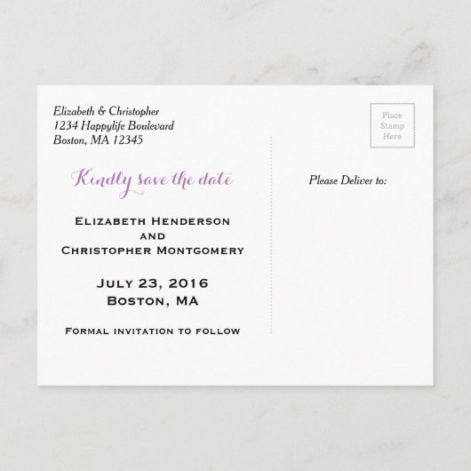 Blumenkranz-Hochzeit rettet das Datum Ankündigungspostkarte (Rückseite)