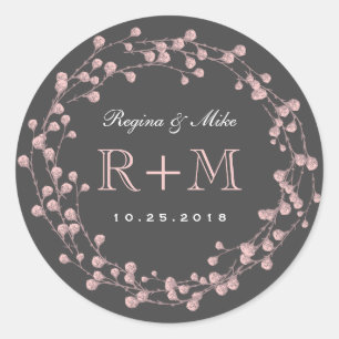 Blumenkranz Hochzeitsgeschenk Aufkleber Rosa Grau