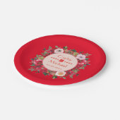 Blumenkranz im Roten Kreis, moderne chinesische Ho Pappteller (Schrägansicht)