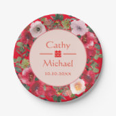 Blumenkranz im Roten Kreis, moderne chinesische Ho Pappteller (Vorderseite)