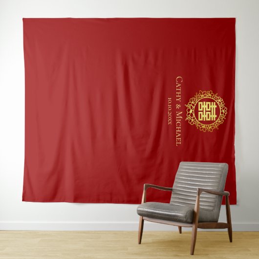 Blumenkranz in der roten chinesischen Hochzeitslan Wandteppich (Beispiel (Horizontal))