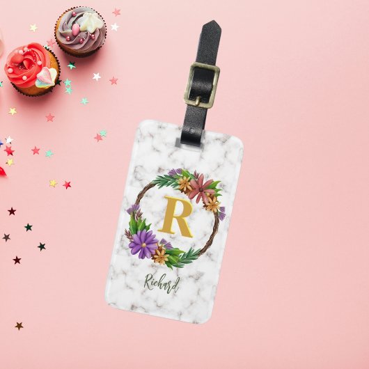 Blumenkranz Initiale Buchstabe Monogramm Name Marm Gepäckanhänger