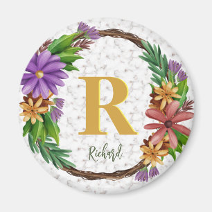 Blumenkranz Initiale Buchstabe Monogramm Name Marm Magnet
