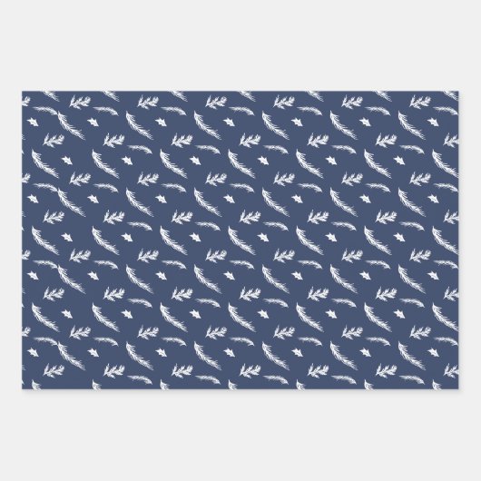 Blumenkranz kariert-blaue Weihnachtsfeiern Geschenkpapier Set (Vorderseite 3)