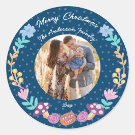 Blumenkranz Katzenjägerschiff Weihnachtsfest Foto Runder Aufkleber