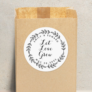 Blumenkranz Lass Liebe Wachsen Hochzeitsgunst Runder Aufkleber