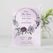 Blumenkranz, lila und weiß save the date (Stehend Vorderseite)
