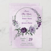 Blumenkranz, lila und weiß save the date (Vorne/Hinten)