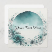 Blumenkranz mit Aquamarinem Aquarellhintergrund Einladung (Vorne/Hinten)