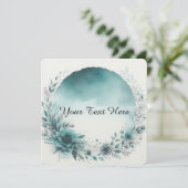 Blumenkranz mit Aquamarinem Aquarellhintergrund Einladung (Stehend Vorderseite)
