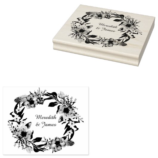 Blumenkranz mit Blätter und Krawatten Gummistempel (Stempel)