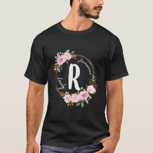 Blumenkranz mit Buchstabe R, Anfangsbuchstabe R zu T-Shirt