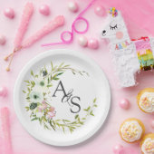 Blumenkranz mit Monogramm Blush & White Pappteller (Party)