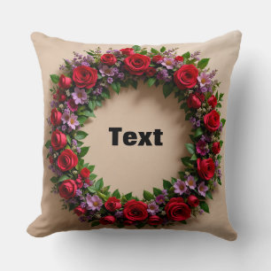 Blumenkranz mit roten Rosen und rosa Blüten Kissen
