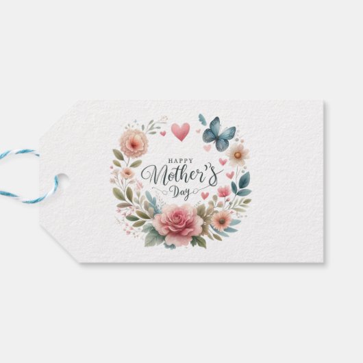 Blumenkranz mit Schmetterling, glücklicher Muttert Geschenkanhänger (Rückseite Horizontal)